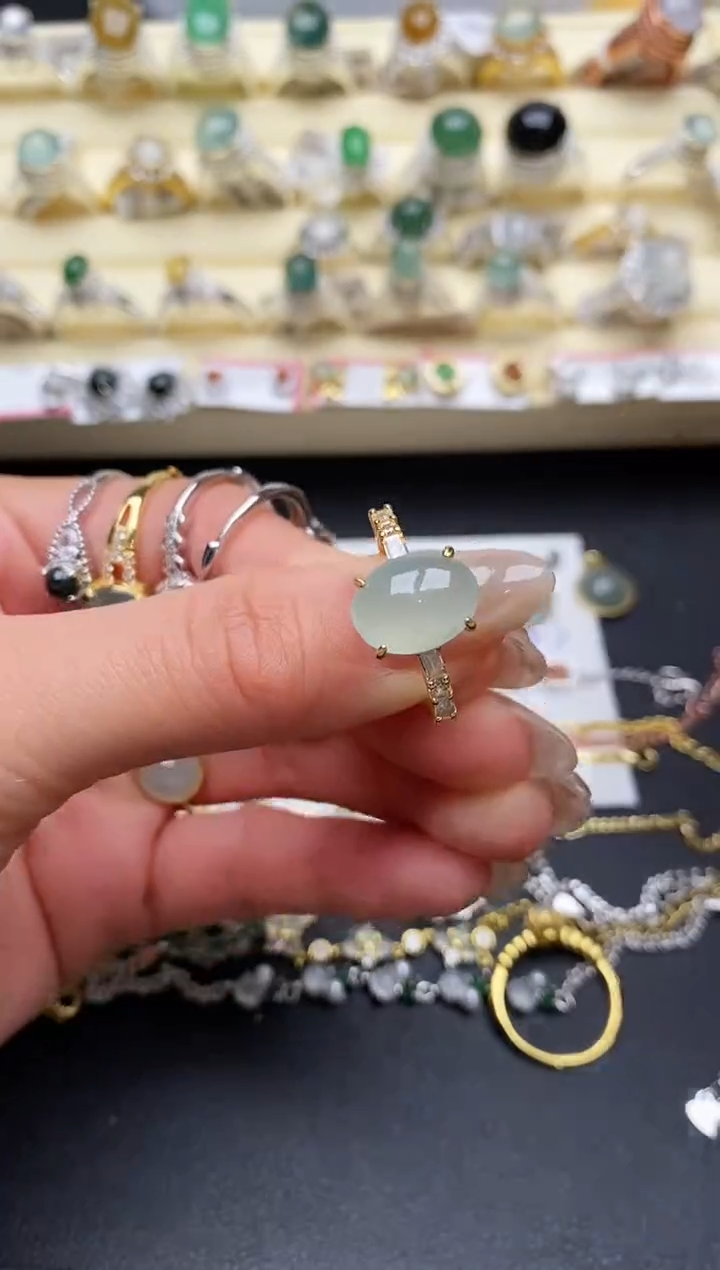 【闪购商品】翡翠戒指银S925镶嵌缅甸翡翠1  4+6