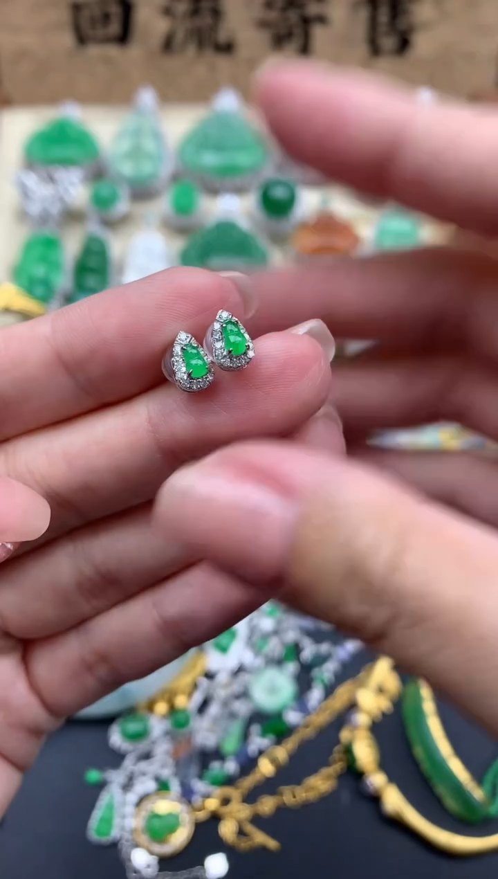 【闪购商品】翡翠耳饰18K金镶嵌393-中国好珍宝