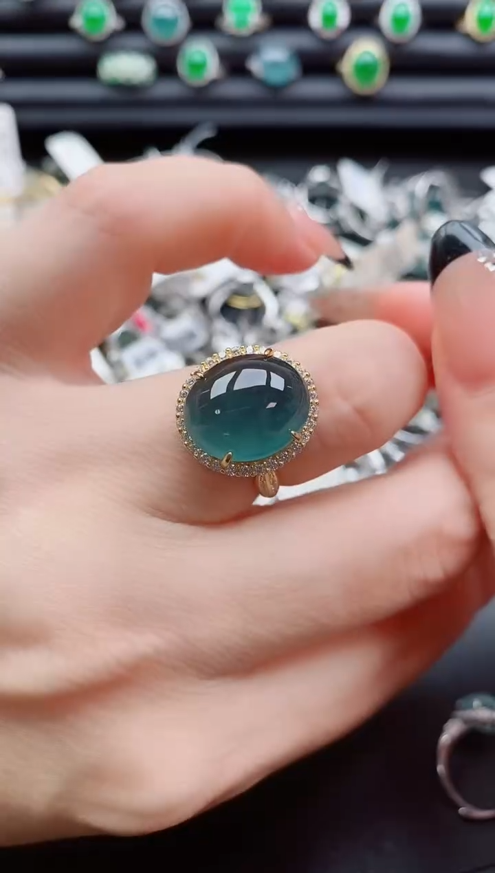 银S925镶嵌戒指翡翠1