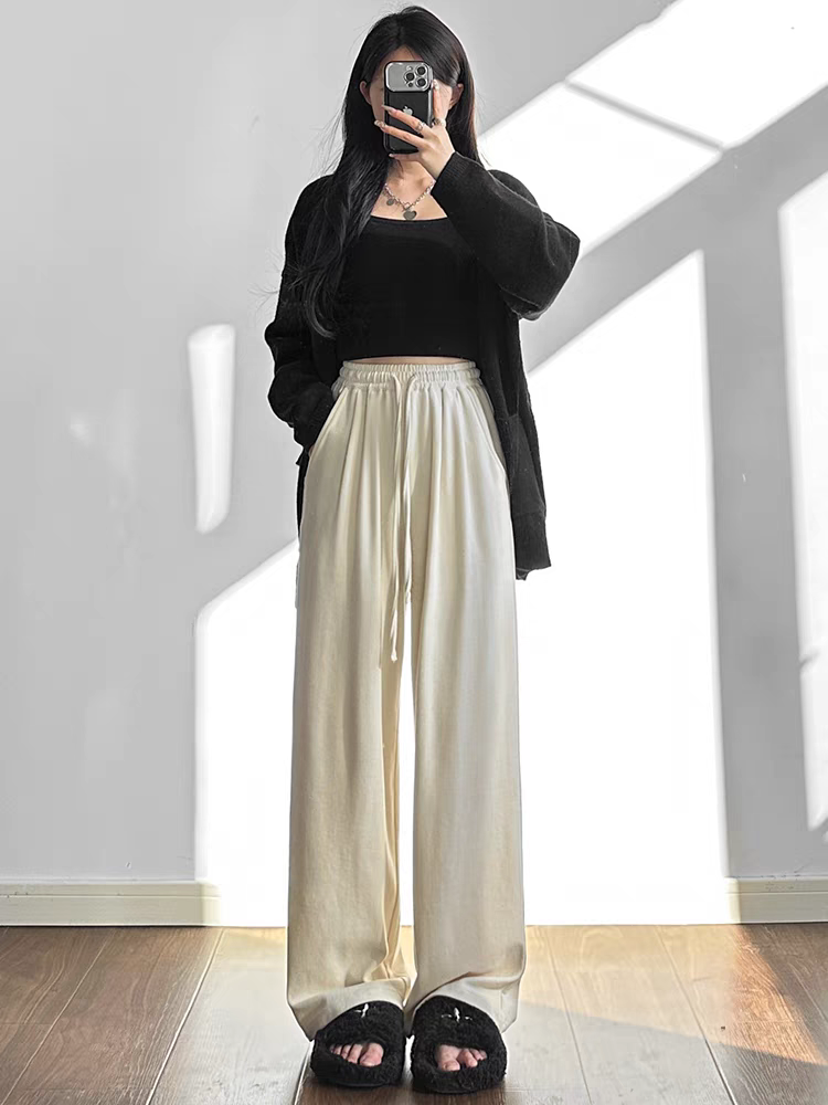 纯色阔腿裤女早春冬装2024新款高腰垂感宽松休闲小个子拖地裤