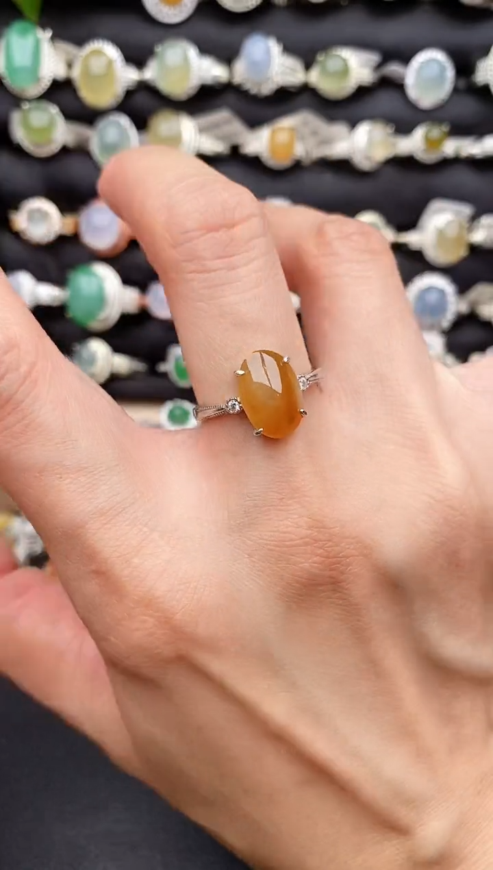 【闪购商品】翡翠戒指银S925镶嵌缅甸天然A货翡翠22  5-9