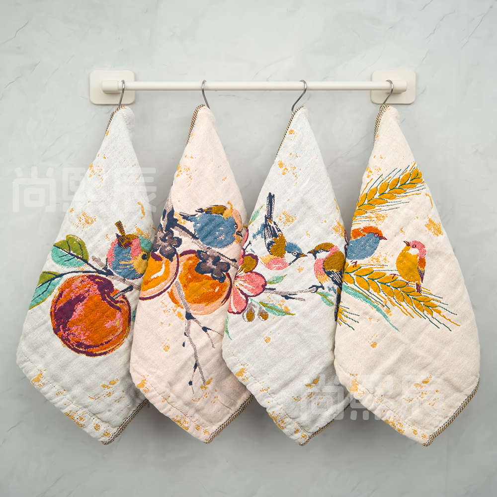 4条装棉麻大方巾36*36cm加大加厚多功能纱布家用组合毛巾  鸟语
