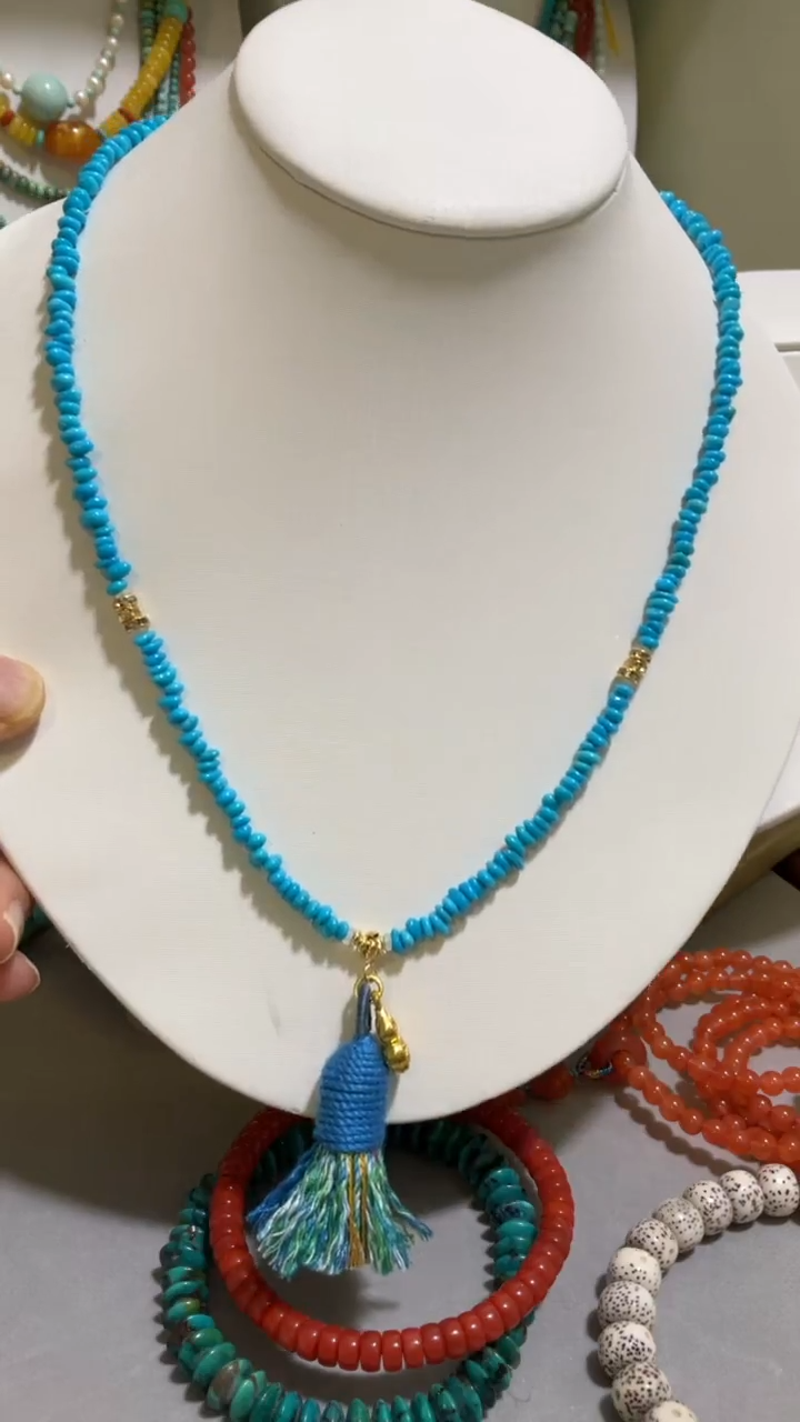 未镶嵌绿松石珠宝奇石4-5mm蓝色随形项链