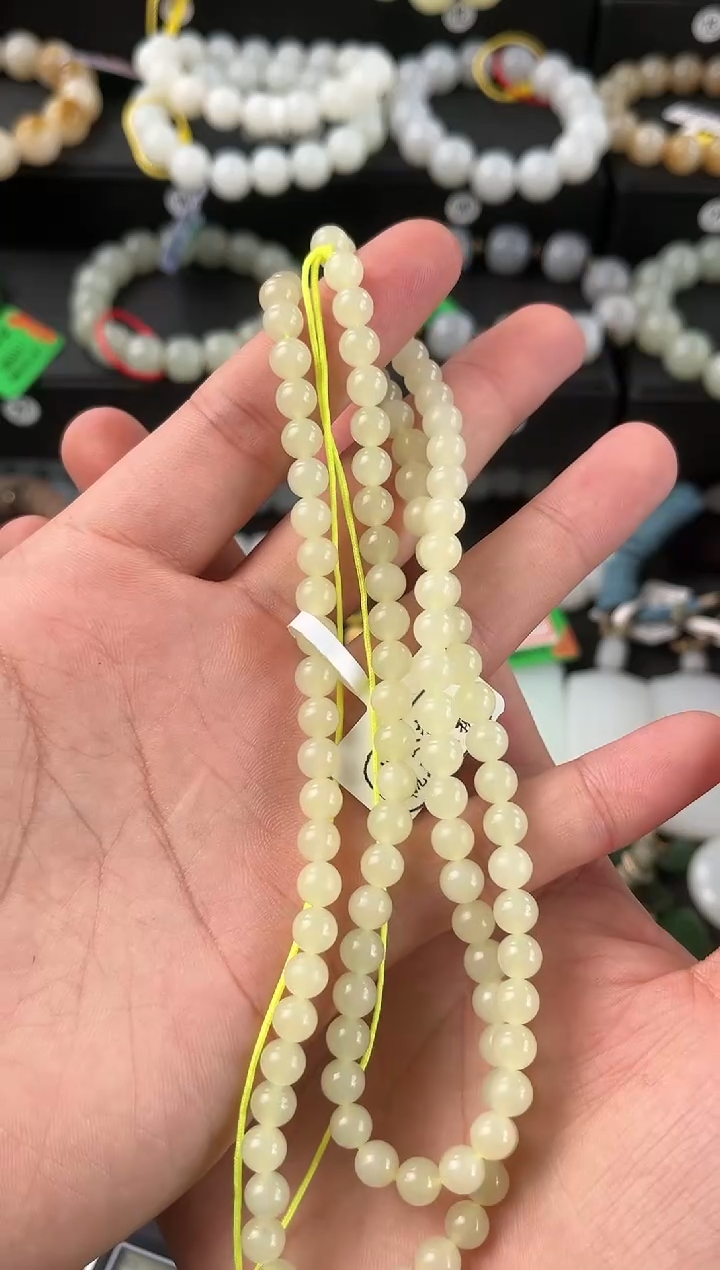 【闪购商品】和田玉手串未镶嵌若羌冰黄口手串108手串卡6微色差