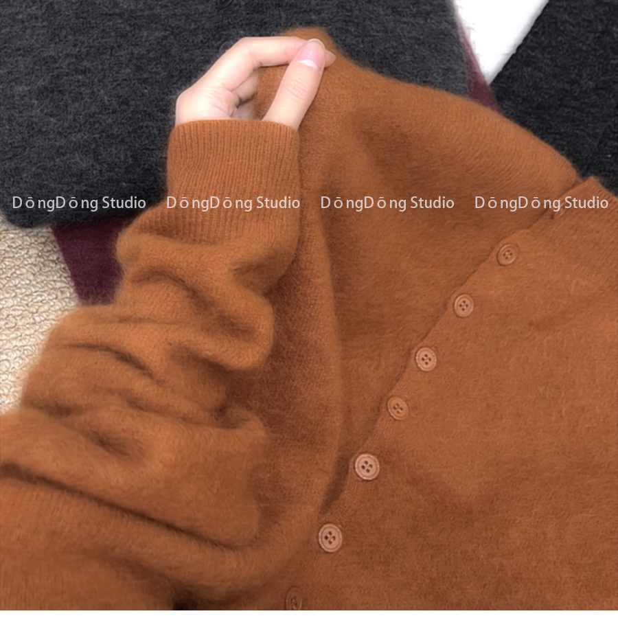 特！售完无补！全毛拉毛开衫圆领纯色宽松长袖针织衫毛衣外套 5527