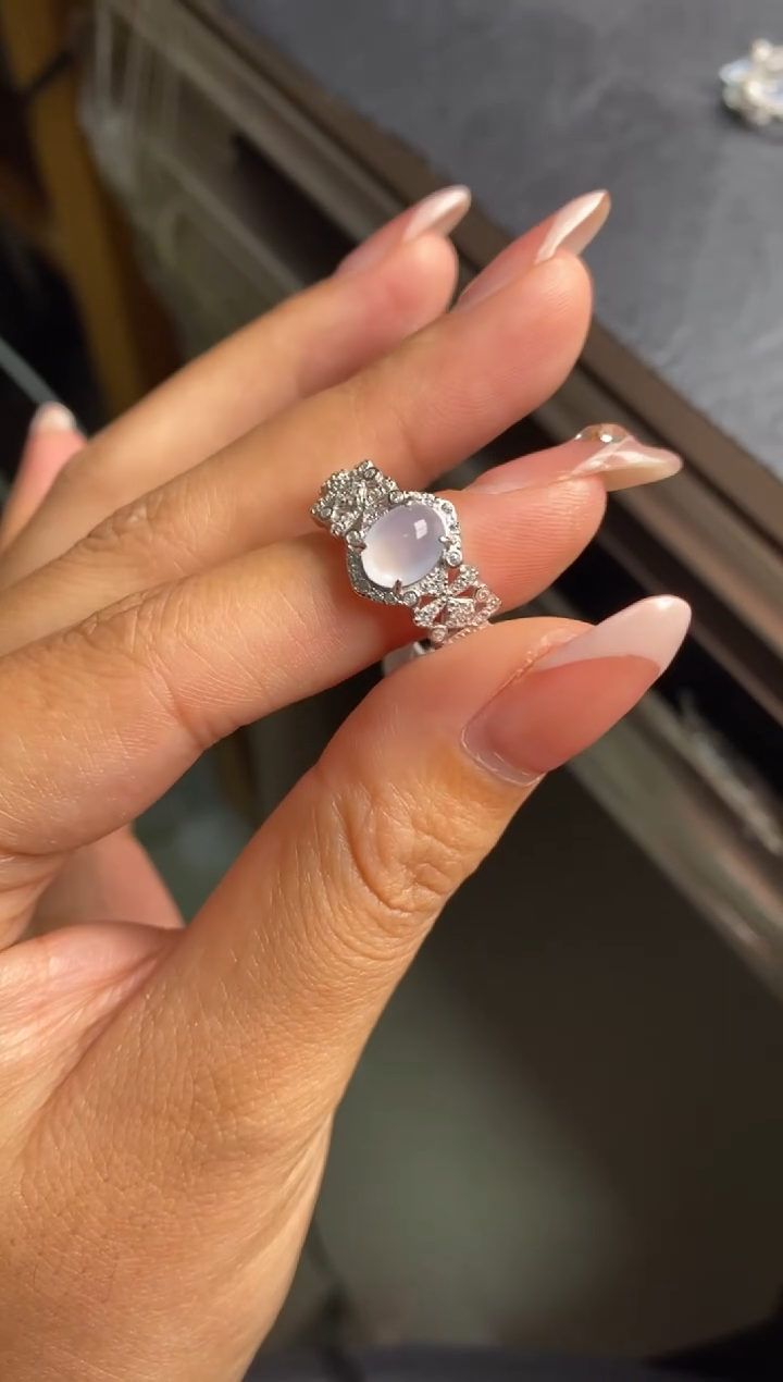 银S925镶嵌戒指翡翠天然A货翡翠