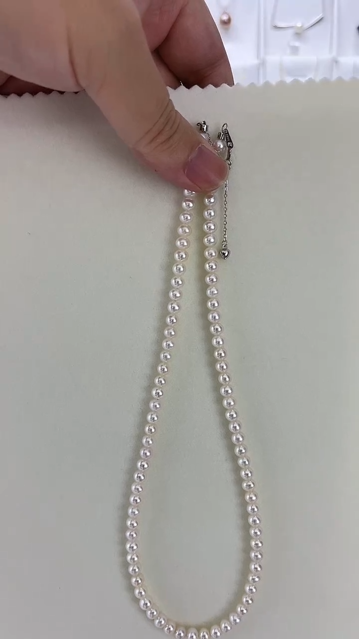 淡水珍珠银S925镶嵌颈饰天然珍珠小米珠项链约5几乎无暇