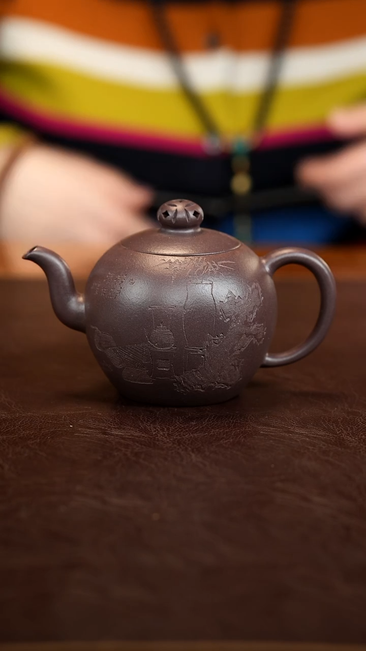茶壶紫砂天青一粒珠 刻绘