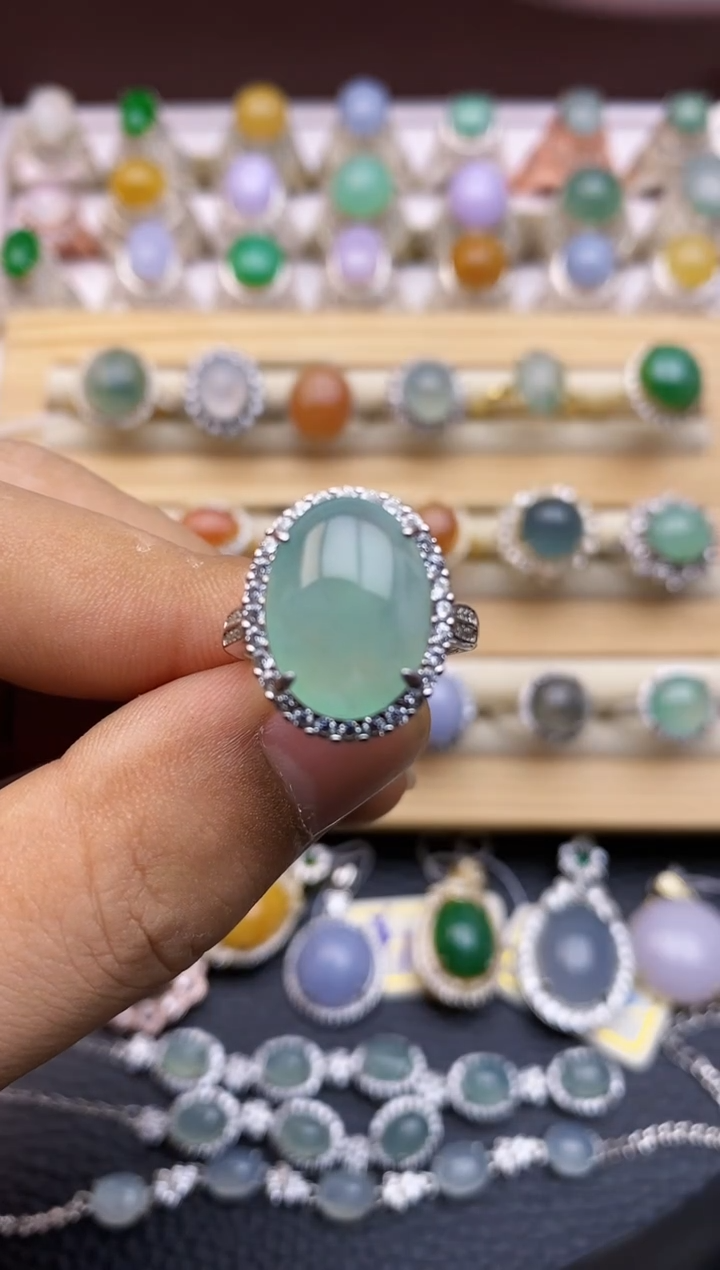 翡翠戒指银S925镶嵌/0036