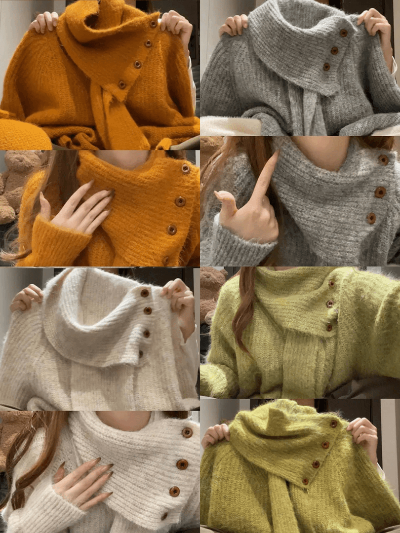 韩系可拆卸围巾毛衣女2025秋冬新款宽松慵懒风加厚保暖针织