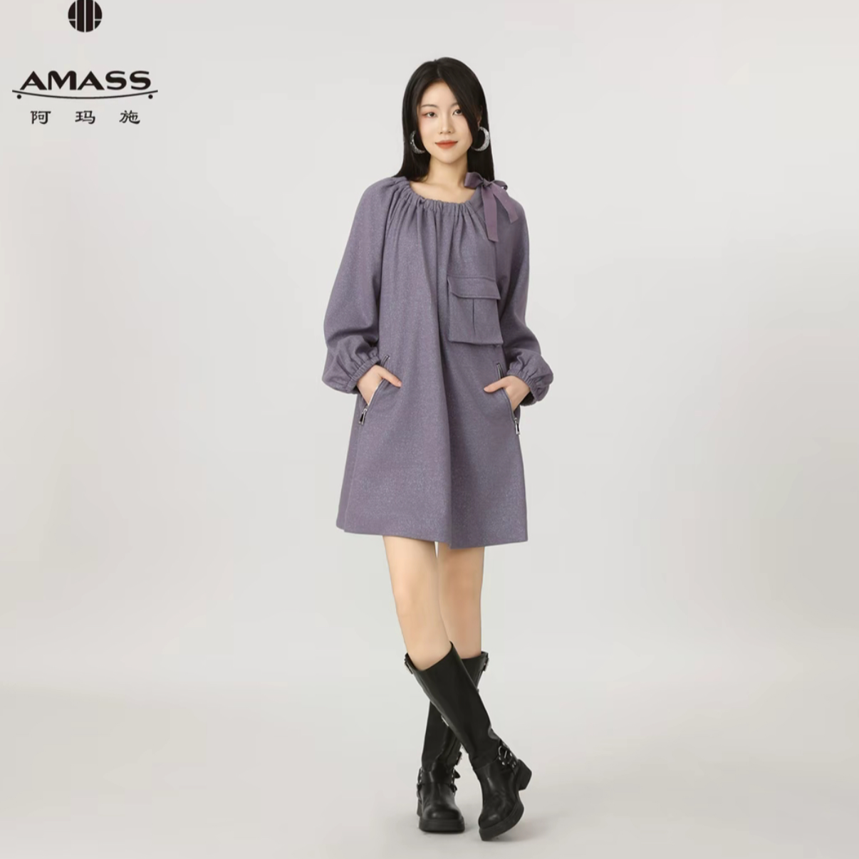 AMASS/阿玛施25新款气质时尚宽松长袖圆领连衣裙5500552-4240654