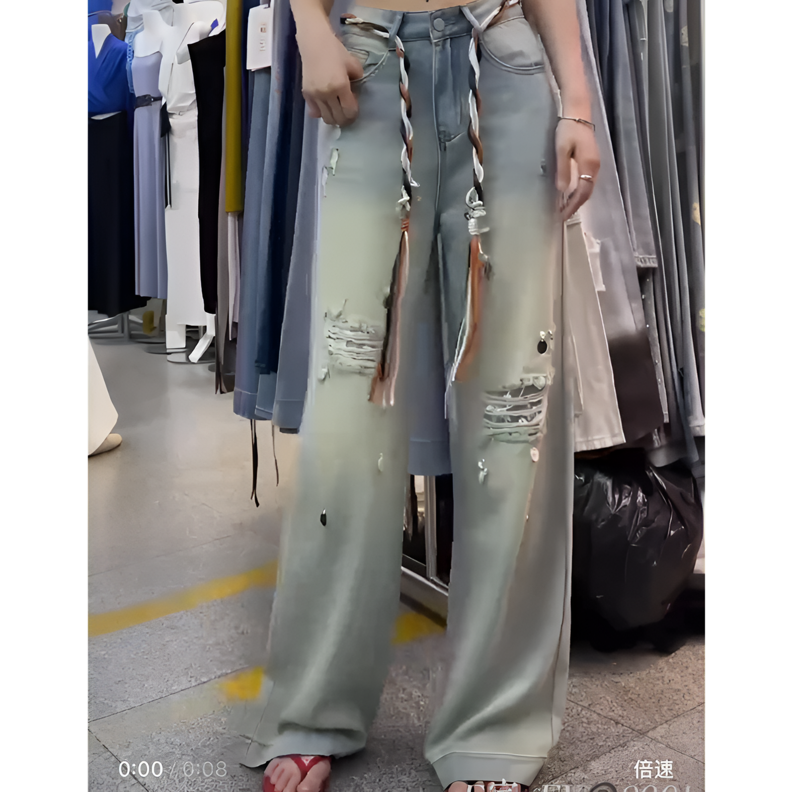 高腰休闲裤西装裤阔腿裤裤子开叉春夏季薄款牛仔裤高腰运动轻熟风