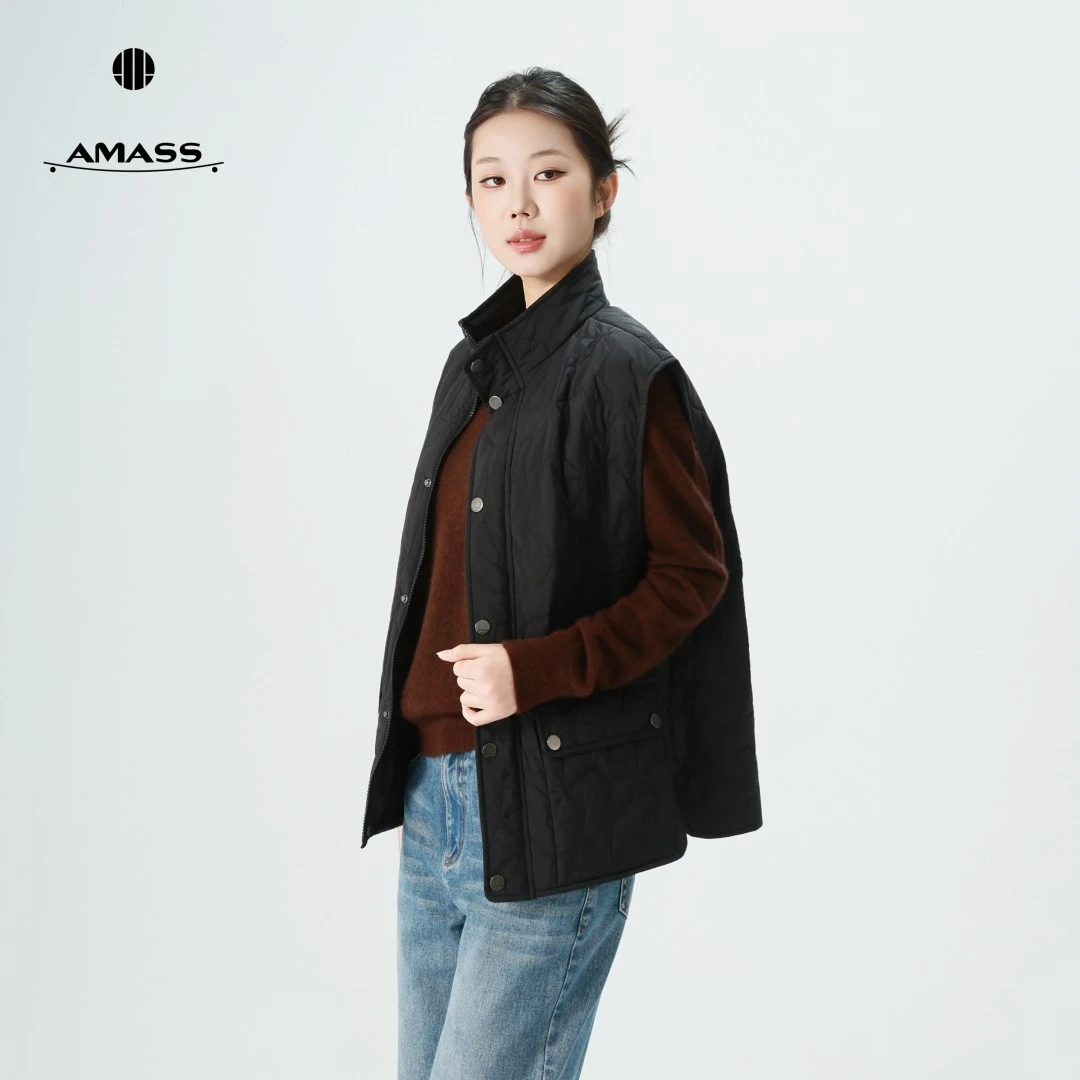 AMASS/阿玛施秋冬新款高级感立领百搭显瘦新雪丽棉服马甲女540071