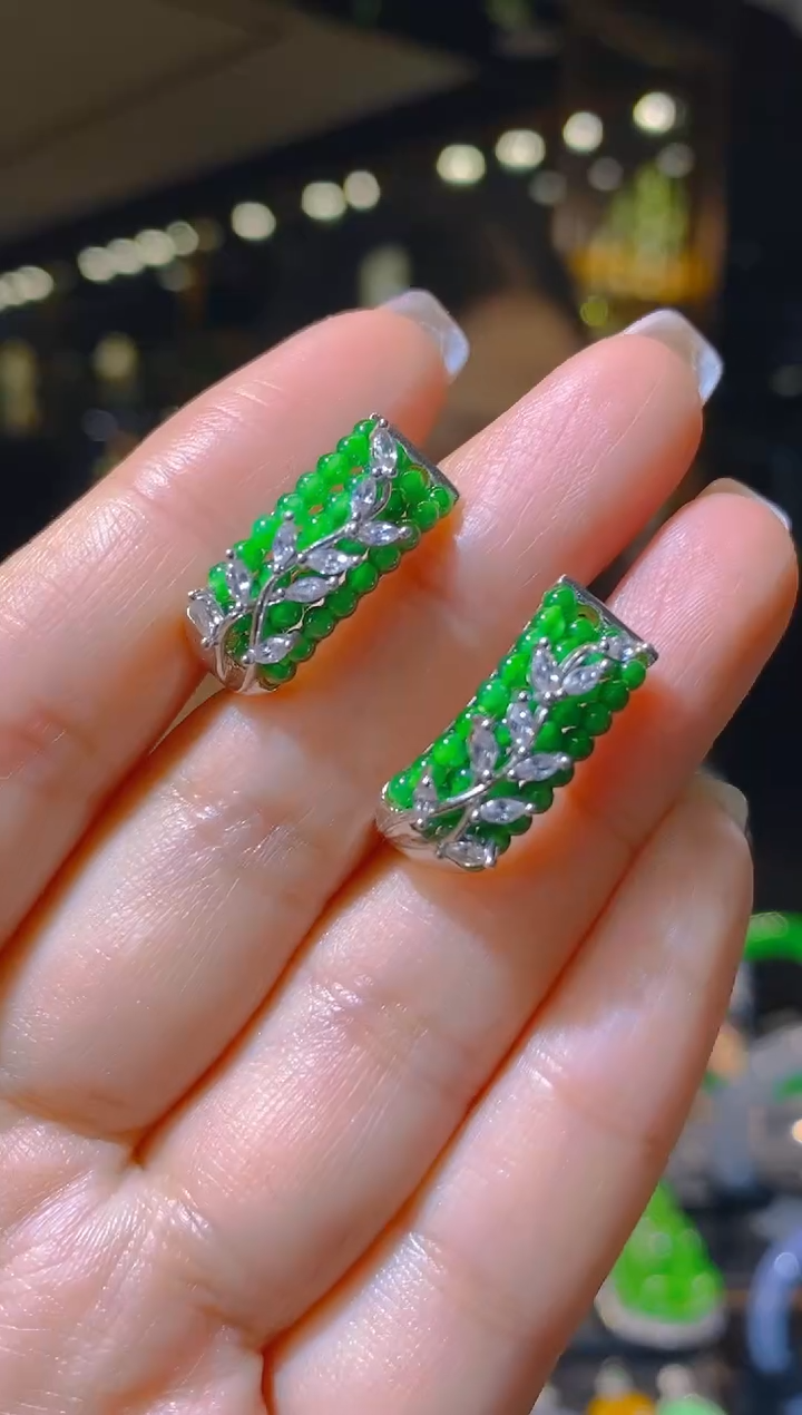 【闪购商品】翡翠耳饰银S925镶嵌052（多样性发货）