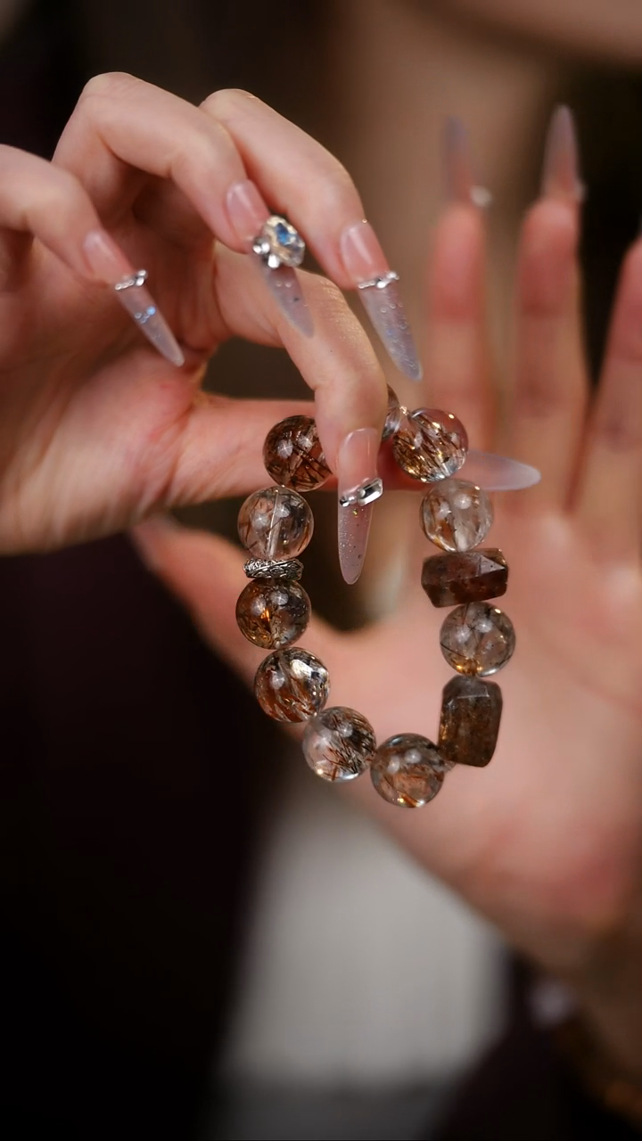 合金手串水晶黑金超七