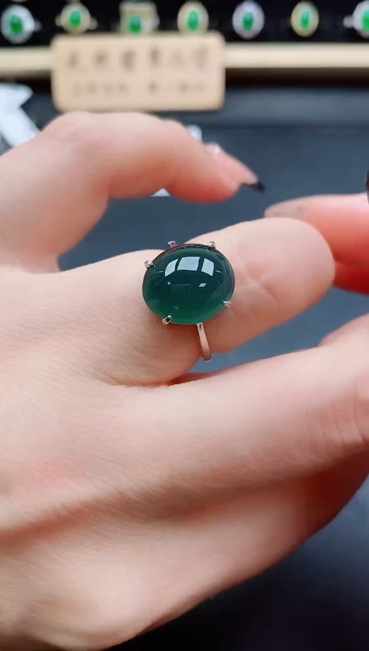 银S925镶嵌戒指翡翠1