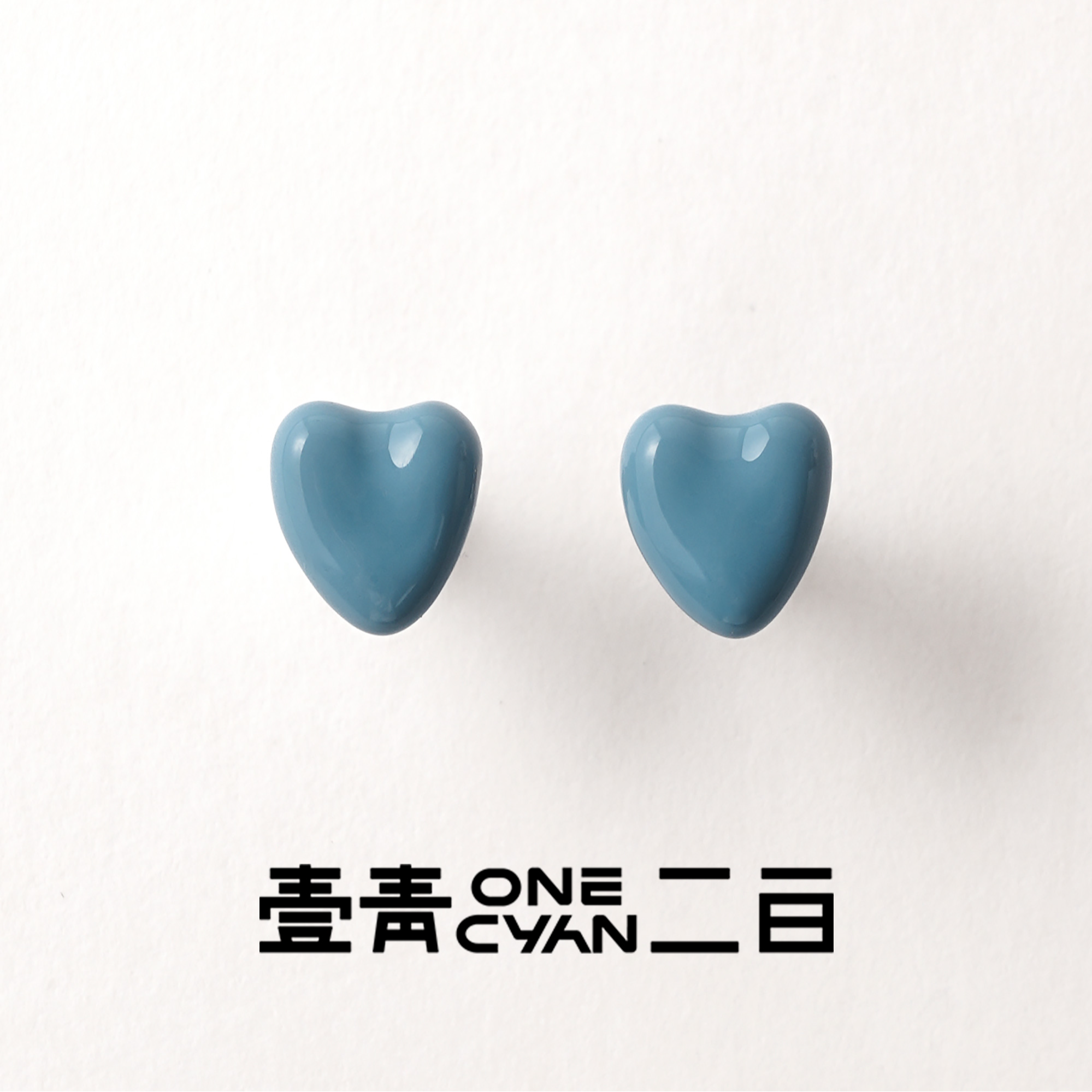 ONECYAN 925银珐琅耳饰 《蓝》纯银珐琅蓝色爱心耳钉壹青二白