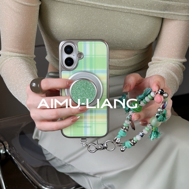 AIMU原创新芽绿格适用苹果iPhone16promax手机壳磁吸151413支架