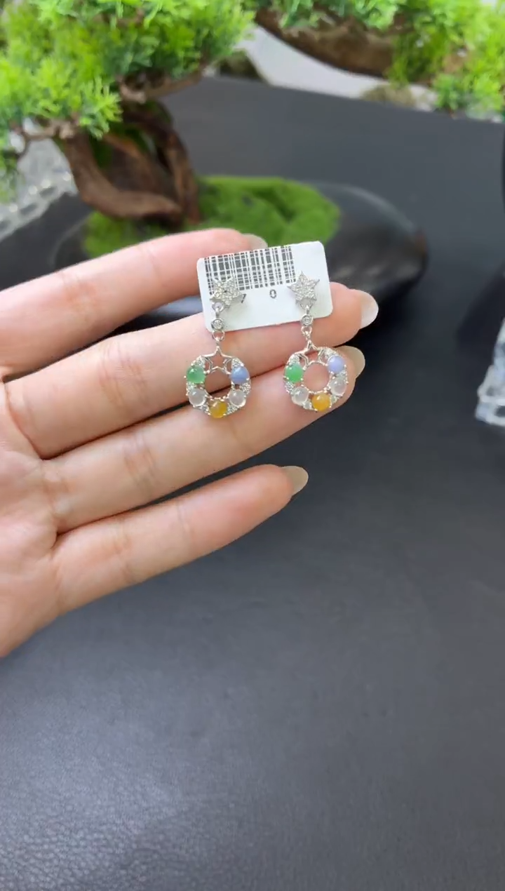 翡翠银S925镶嵌耳饰耳饰