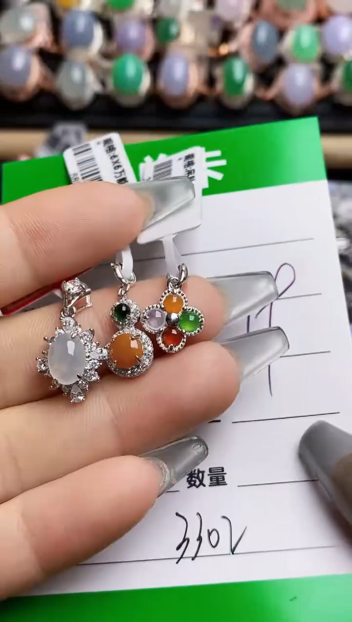 【闪购商品】翡翠银S925镶嵌戒指3302