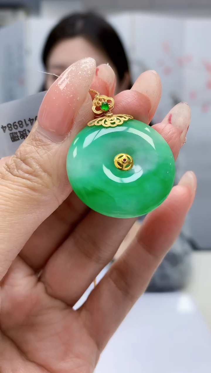 【闪购商品】定制翡翠18K金镶嵌0405MM-jj挂件91