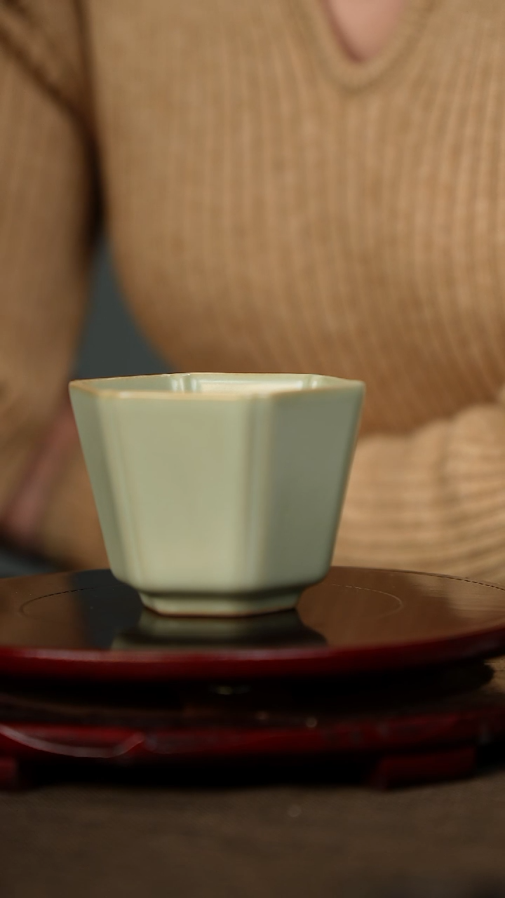 全品 粉青 六方杯 带底款