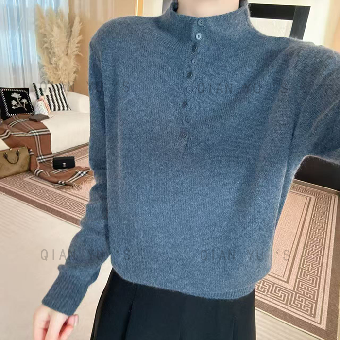【Qian Yu‘s】2025新款韩版时尚百搭宽松休闲半高领针织衫9121 