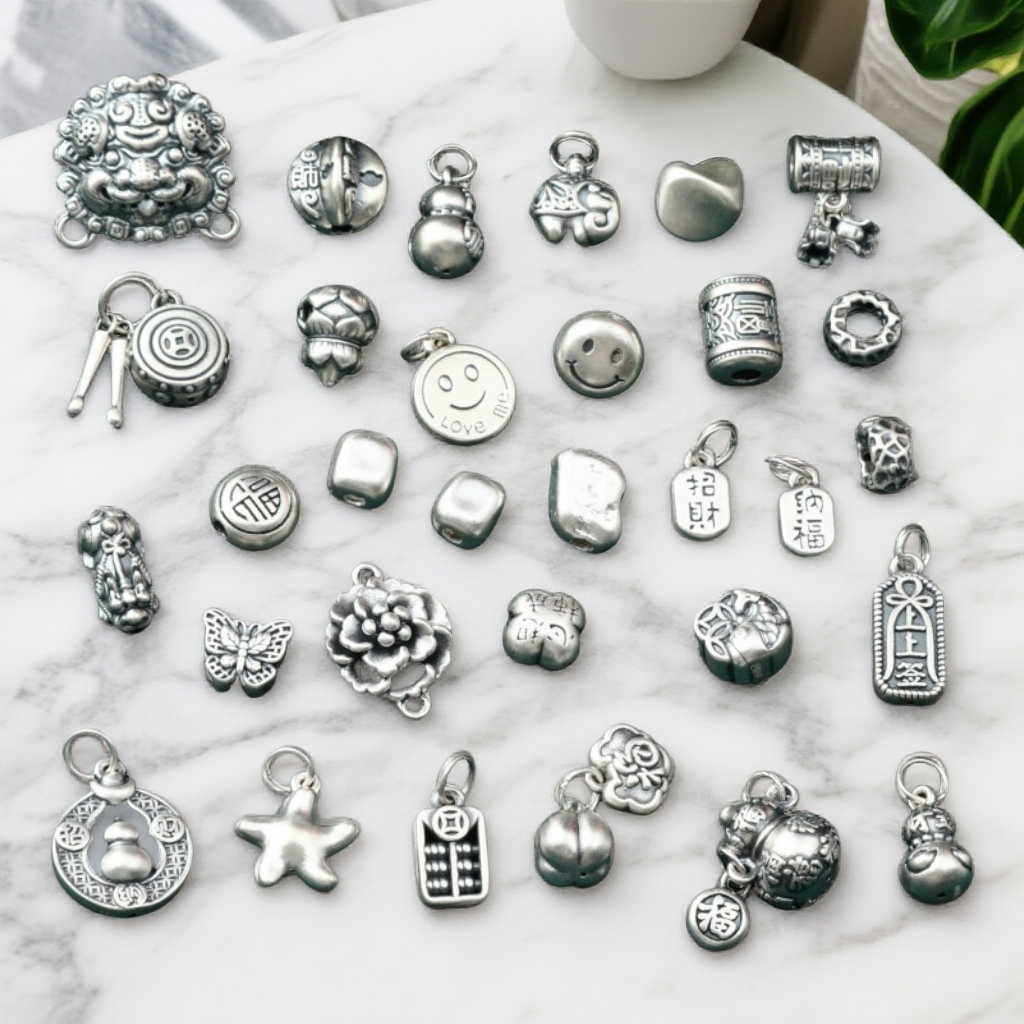 足银银制品 足银配件复古做旧款空心百搭素款银制品