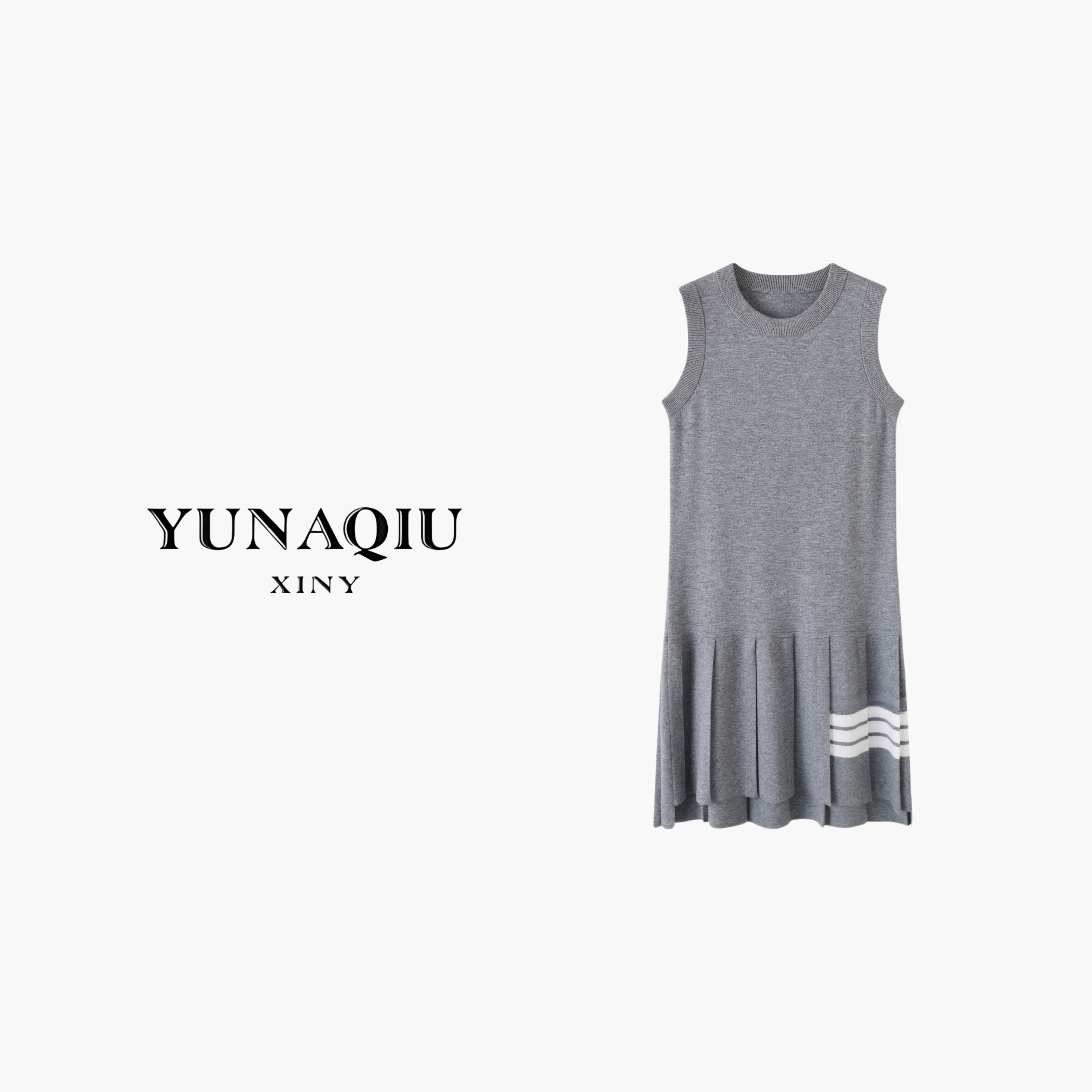 【ManLing】-气质时尚休闲百搭女士无袖连衣裙-9313