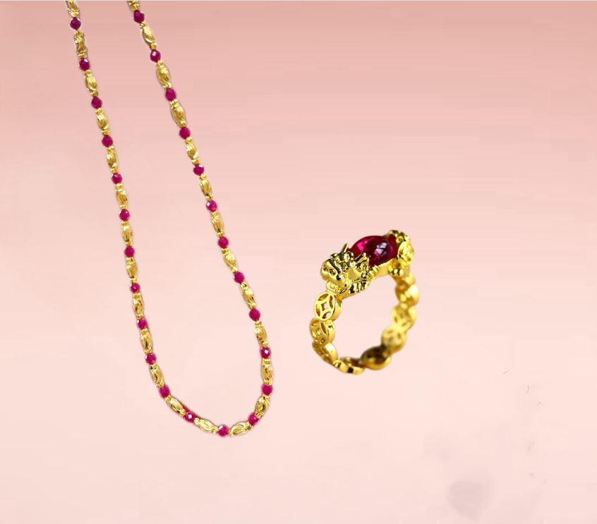 【荣总晶时】高端培育红宝石项链+合金貔貅戒指【CM14260】