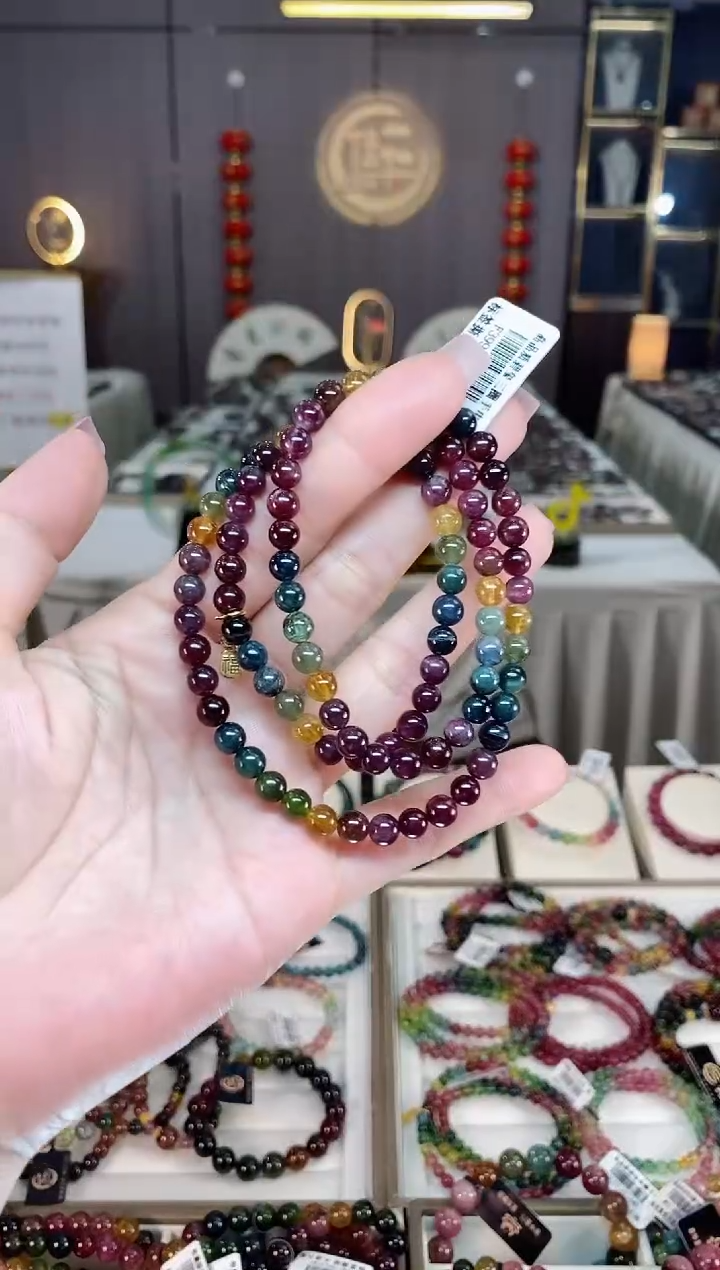 未镶嵌老矿碧玺彩虹三圈手串5mm+碧玺hon多样性发一条
