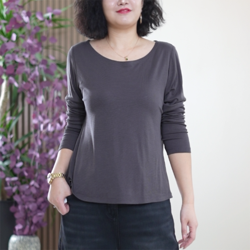 圆领面膜打底衫大码百搭弹力亲肤云朵双纱莱赛尔天丝春季T恤女潮