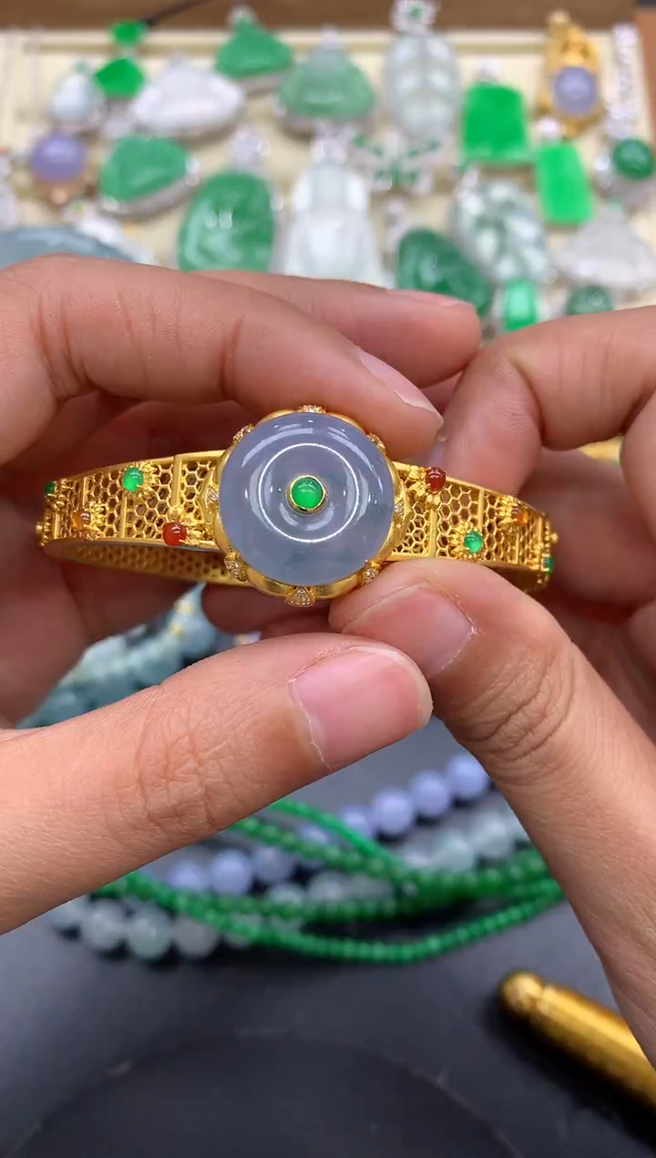 【闪购商品】翡翠手镯18K金镶嵌369-中国好珍宝