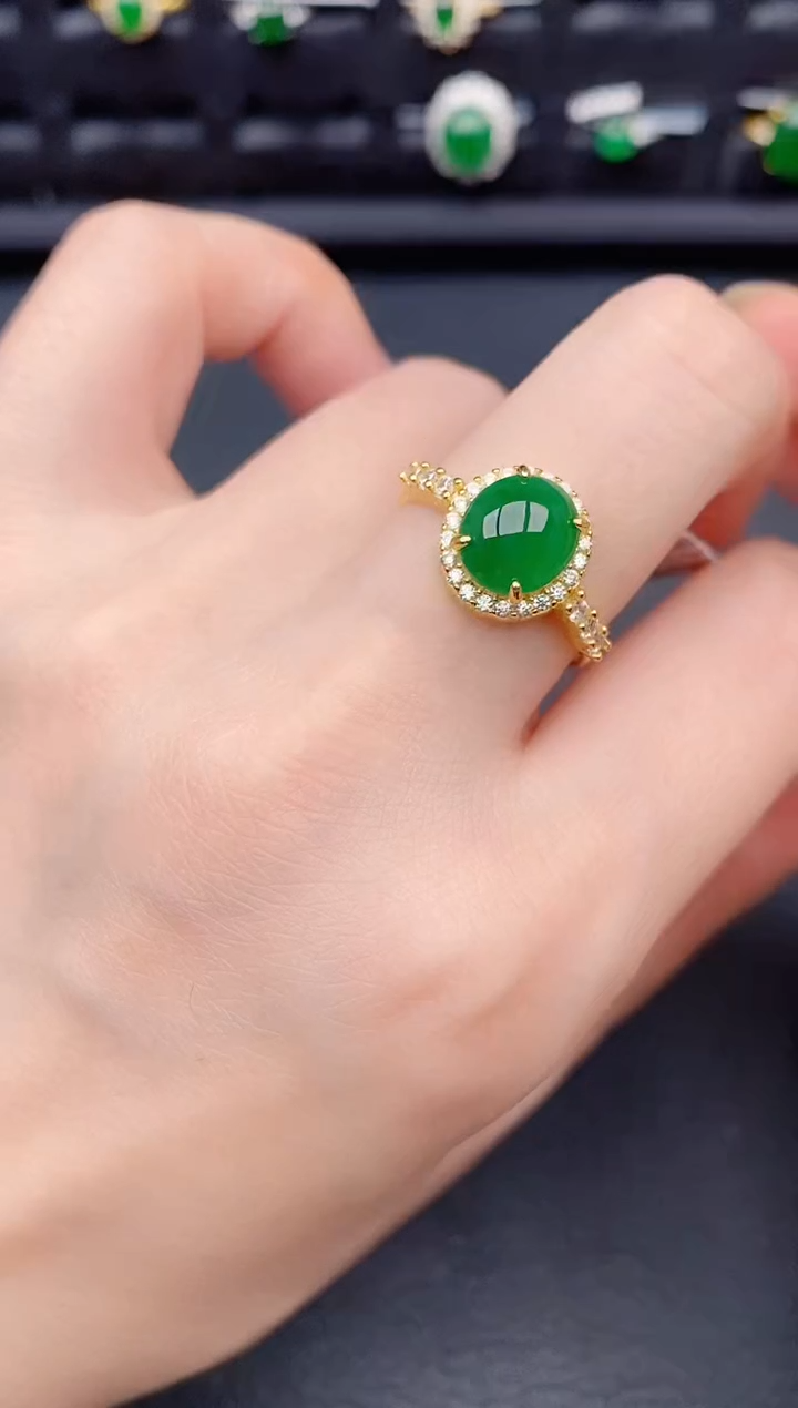 银S925镶嵌戒指翡翠天然a货翡翠236