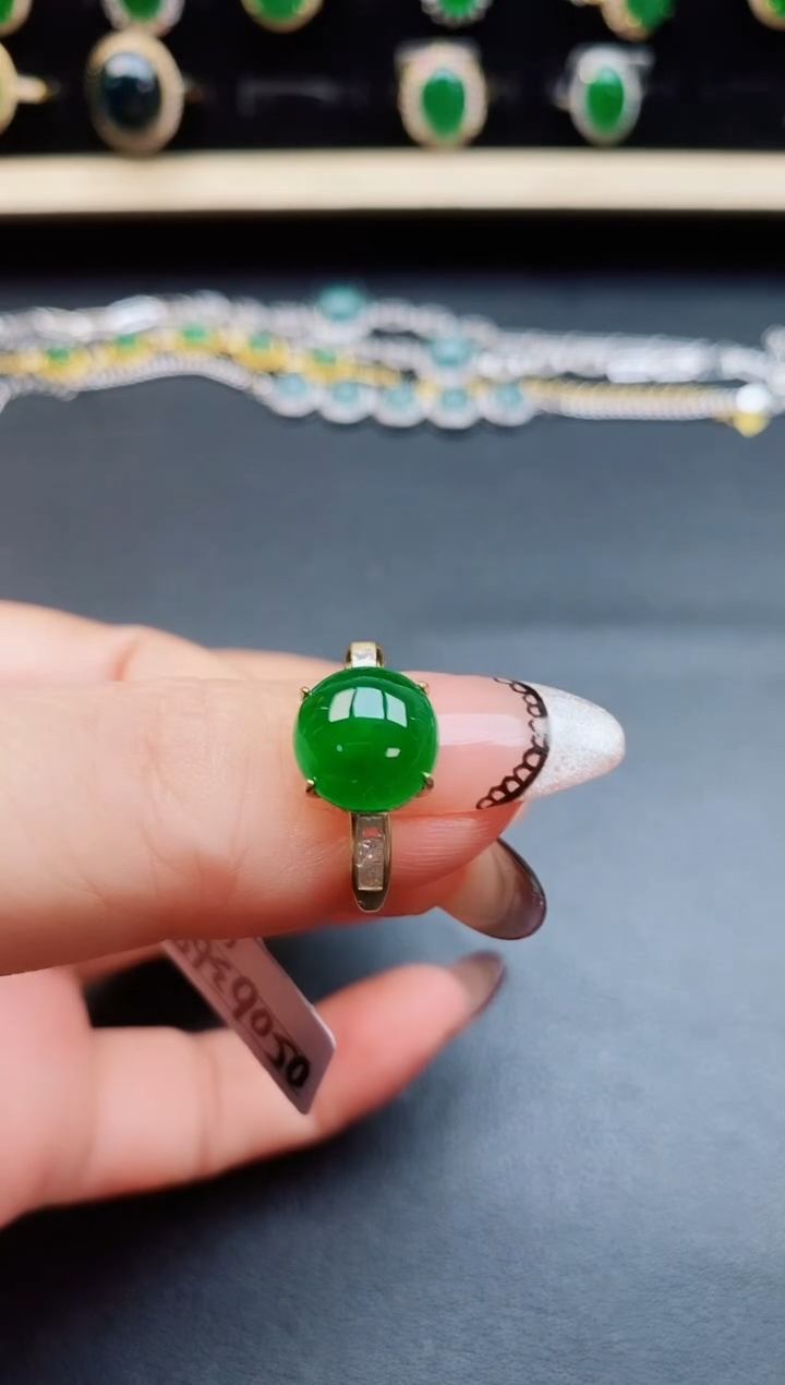 翡翠戒指银S925镶嵌50850