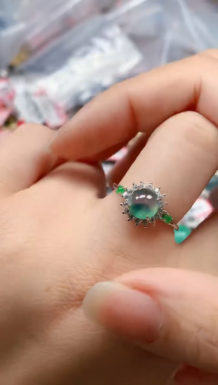 银S925镶嵌戒指翡翠天然A货缅甸翡翠