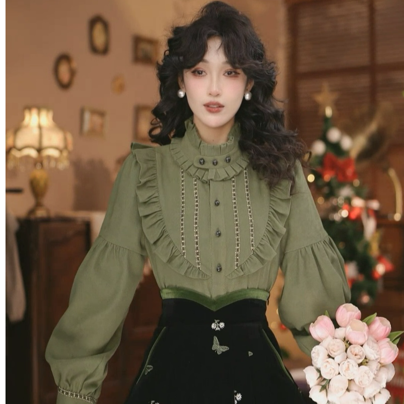 美丽【叙风】港味复古显瘦气质设计感上衣30610