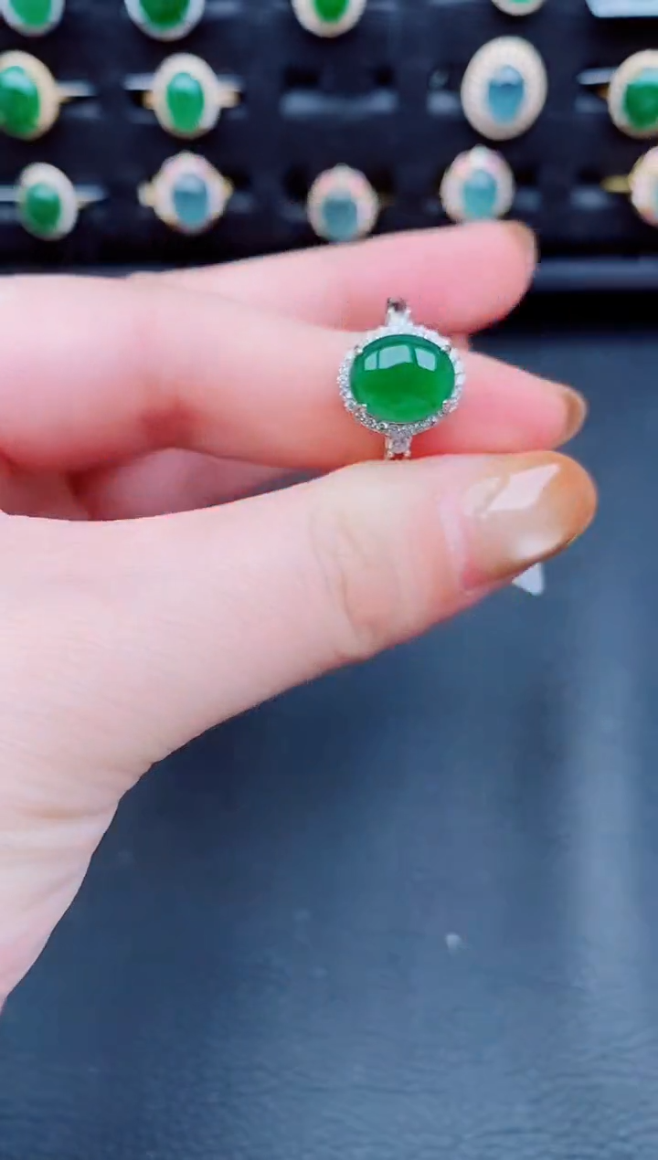 【闪购商品】翡翠戒指银S925镶嵌天然a货翡翠128