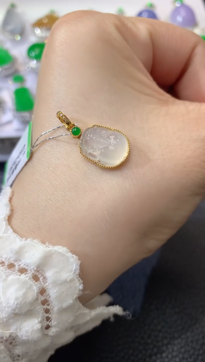 【闪购商品】翡翠吊坠(不含链)18K金镶嵌A3 多样性发一件