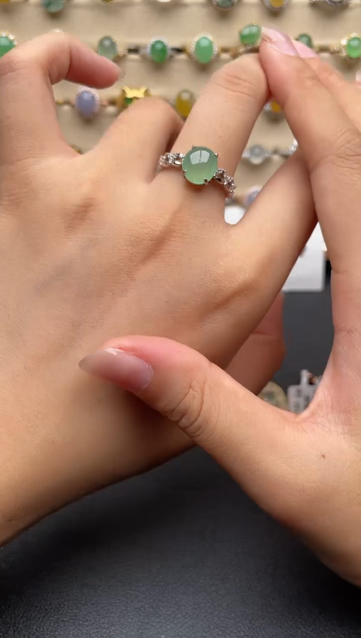 银S925镶嵌戒指翡翠一物一证一礼盒