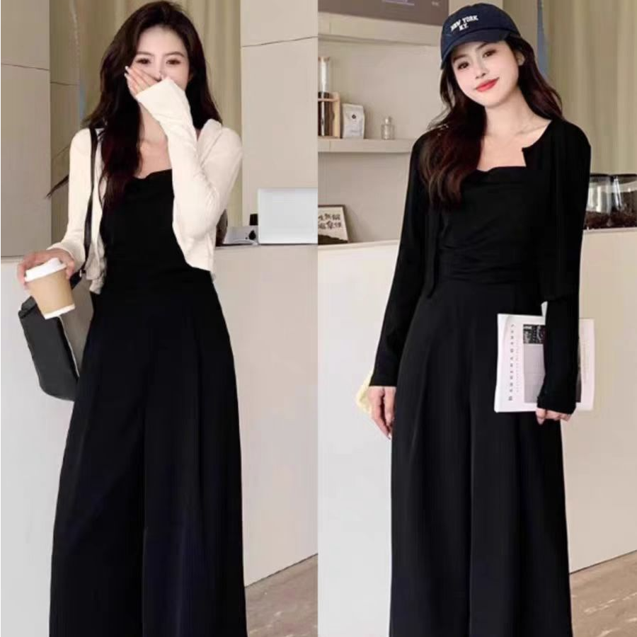 大码赫本风高级感套装秋季收腰显瘦连体裤胖MM外搭披肩两件套1984