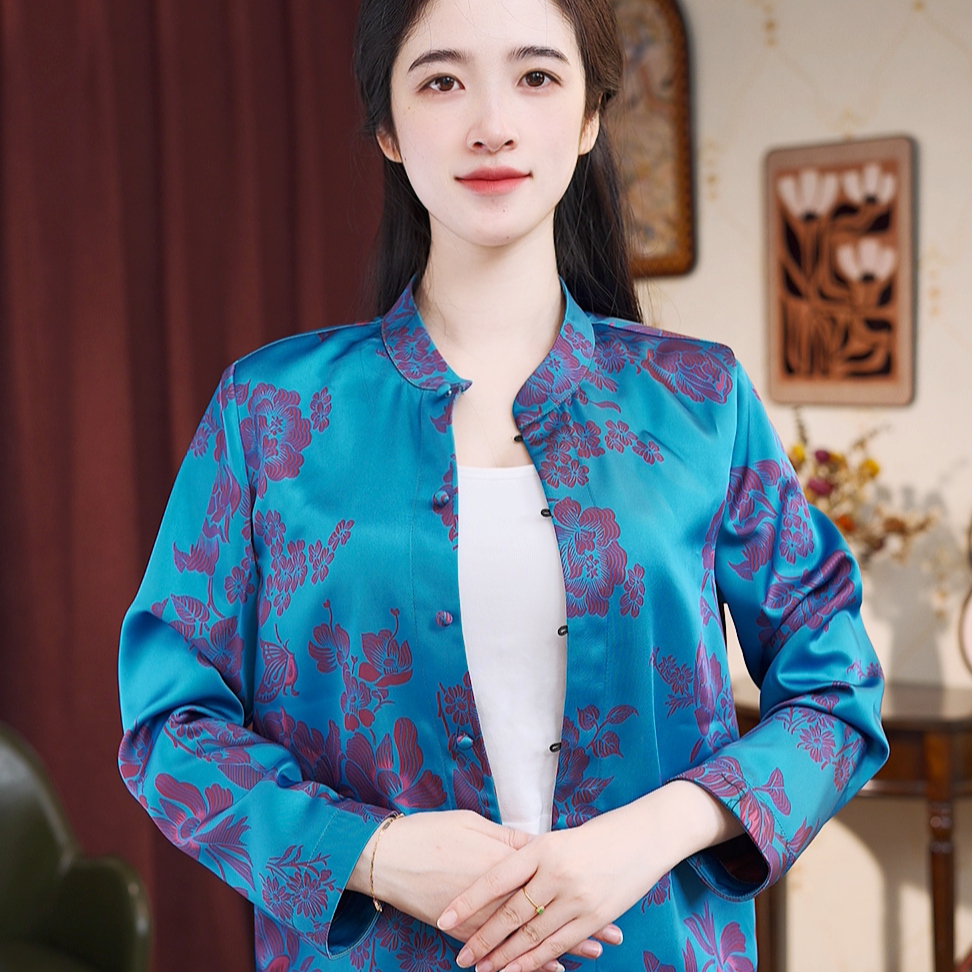 [苍蓝花语]复古提花上衣新中式短外套