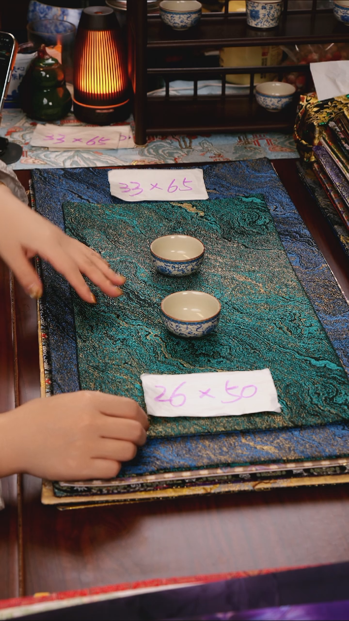 【鎏金蓝绿双面】中国风干泡织锦茶席33*65