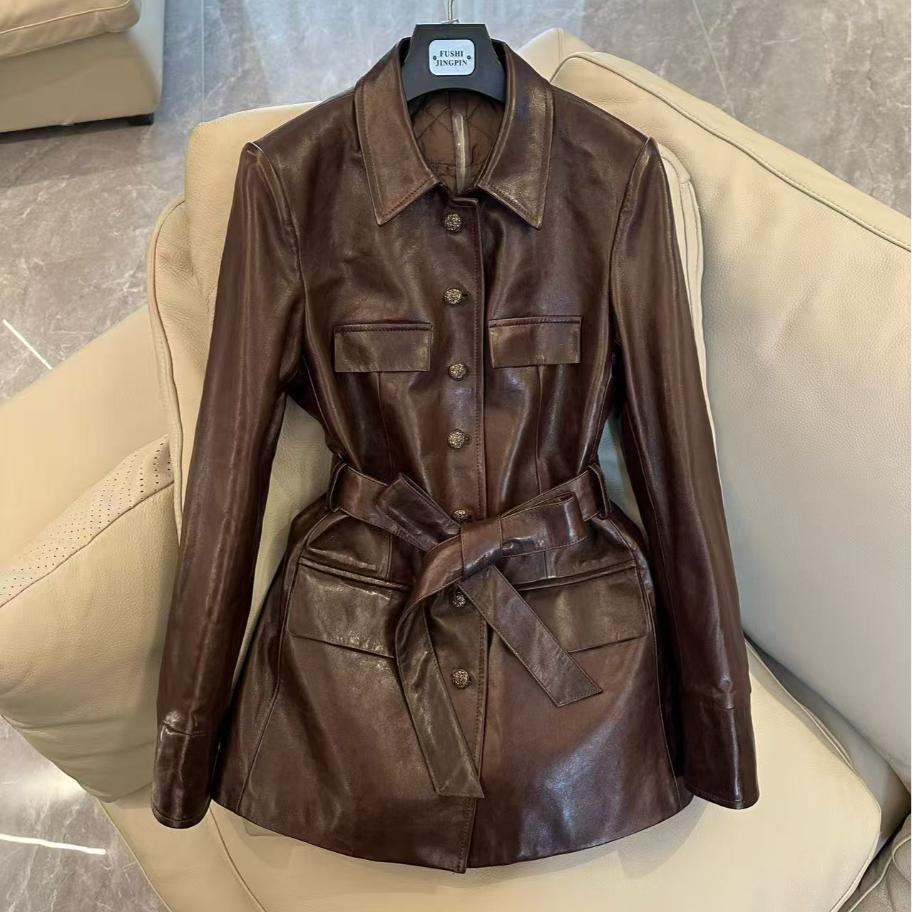 【加厚羊毛内胆】小香风油蜡小羊皮冬季新款保暖短款真皮皮衣外套女