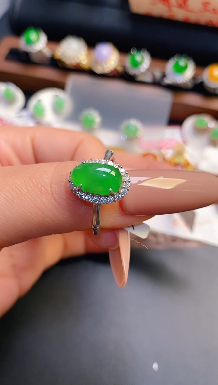 银S925镶嵌戒指翡翠天然