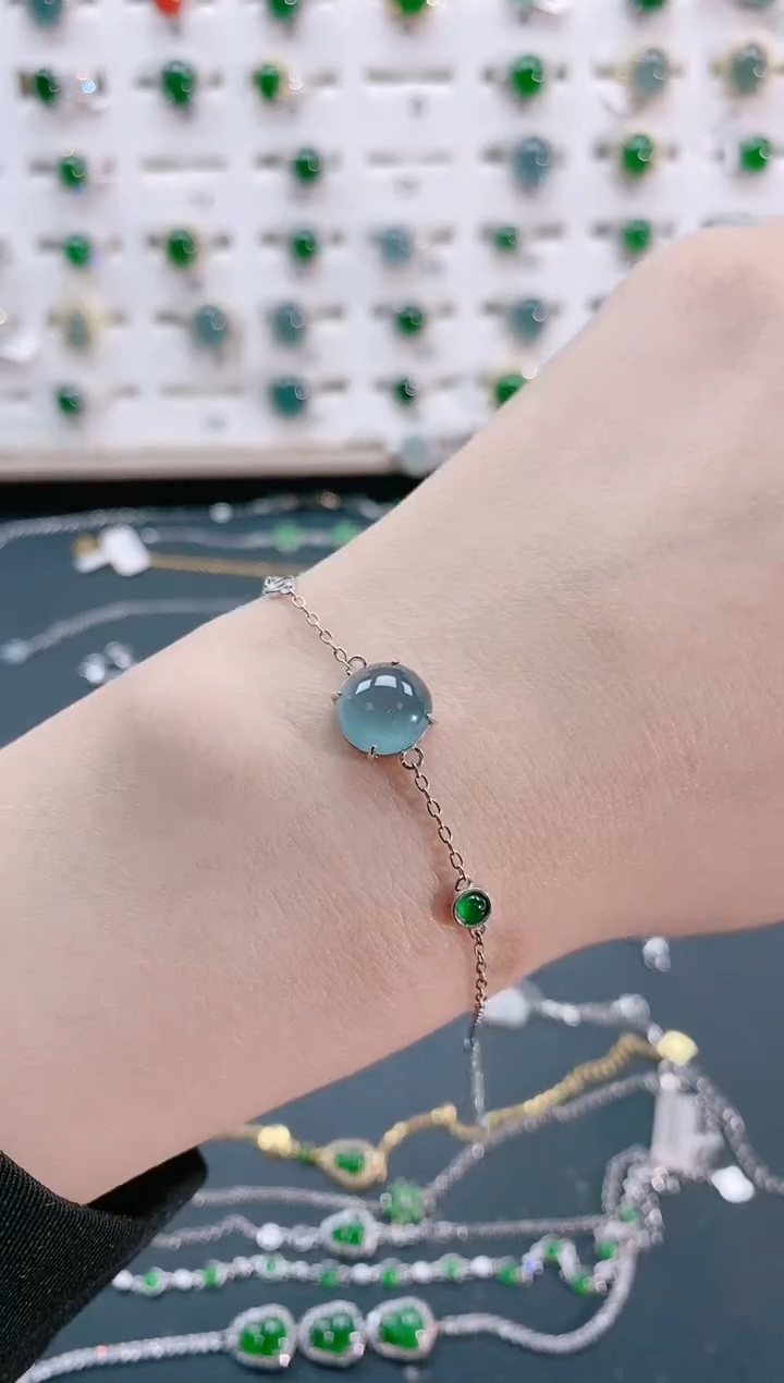 【闪购商品】翡翠手链银S925镶嵌天然翡翠