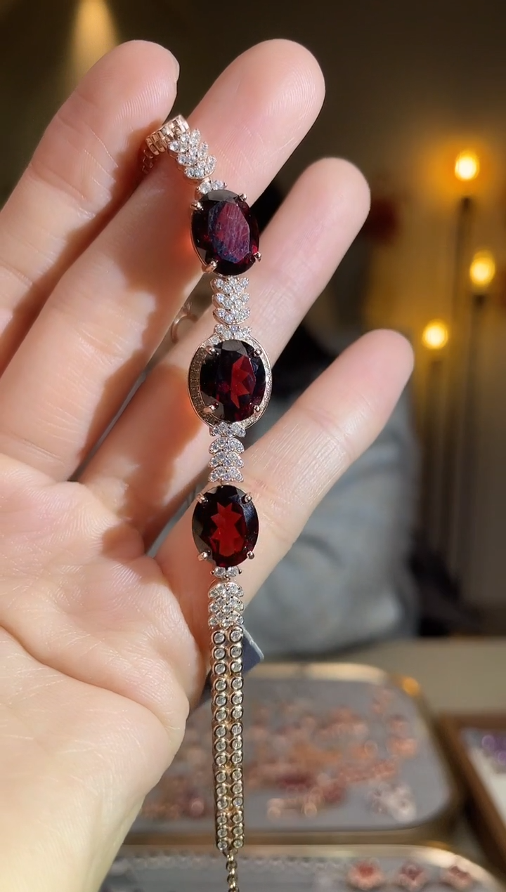 银S925镶嵌手链石榴石手链
