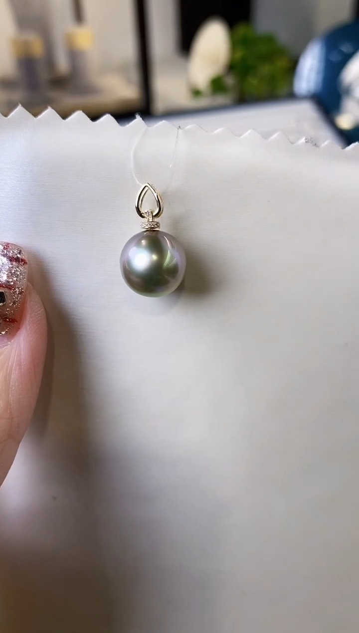【闪购商品】海水珍珠吊坠(不含链)18K金镶嵌11-12大溪地黑珍珠吊坠