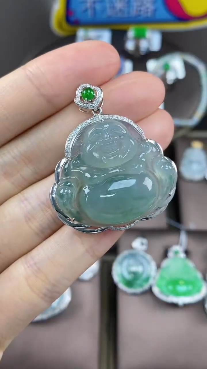 【闪购商品】翡翠吊坠(不含链)18K金镶嵌翡翠包镶佛公