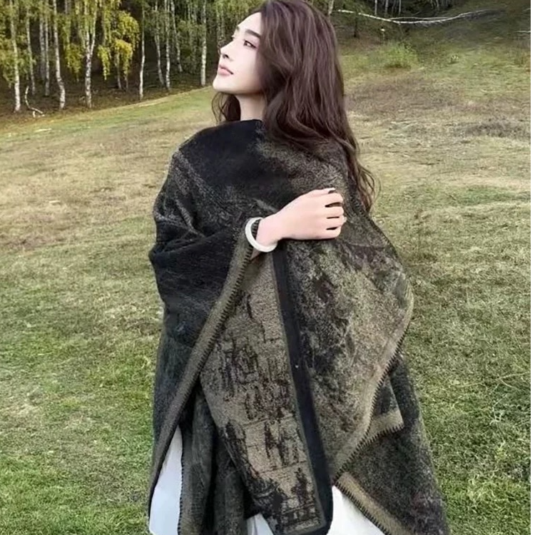 内蒙古厂家直邮羊毛开叉披肩水墨东方美学斗篷旅行拍照空调房保暖